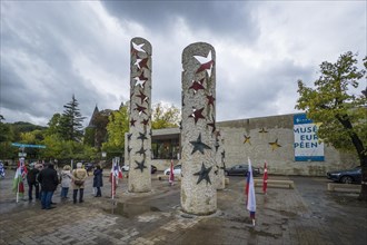 Columns of nations in front of the European Museum in Schengen