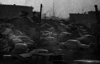 Pile of scrap cars on 25. 2. 1972 in Duisburg