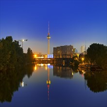 Spree from Schillingbruecke in the blue hour with TV tower