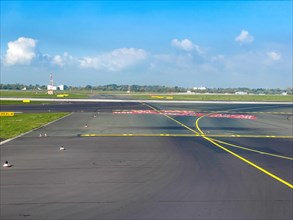 View of apron taxiway taxiway access from runway runway with markings inscriptions for pilots