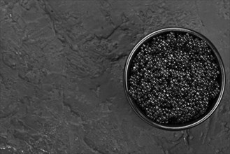 Black caviar bowl with copy space