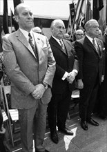 The Sudeten German Day of the Expellees took place in 1972 on 21. 5. 1972 in Stuttgart. Walter Becher . left N. N. Alfons Goppel l. to r. Germany