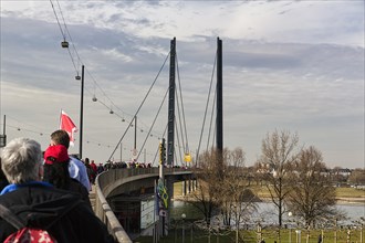 Crowd on bridge over the Rhine