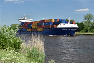 Container ship Enforcer sails through the Kiel Canal
