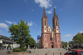 Late Gothic Rheingau Cathedral and landmark on Bischof Blum Platz