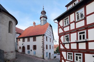 Historic half-timbered house and town hall in Schlitz Vogelsberg