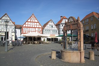 Market square with fountain and half-timbered houses
