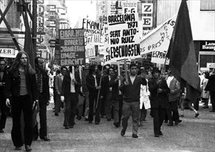 Spanish guest workers and German students demonstrated for victims of Franco dictatorship in Dortmund city centre on 25. 3. 1972