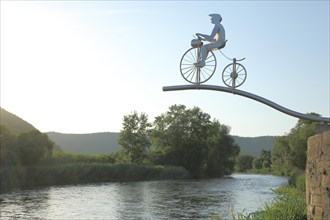 Sculpture Trethenner the Werratal Cyclist by Wolfgang Loewe 2002 above the Werra