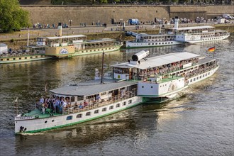 Paddle steamer in front of the Bruehl Terrace on the Elbe