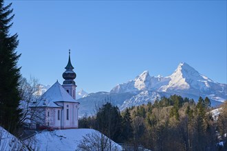 Pilgrimage Church of Maria Gern with Watzmann mountain in winter
