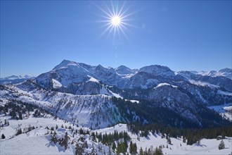 Mountain range with Schneibstein mountain in winter