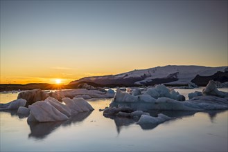 Joekulsarlon glacier lagoon at sunset