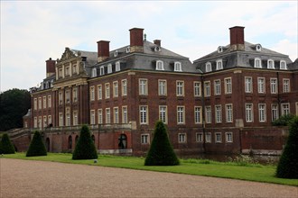 View across one of the lawn parterres to the main building