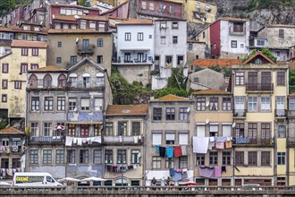 View of the house facades in the old town of Porto