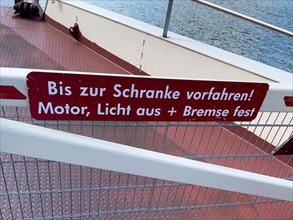 Warning sign Warning on ferry Rhine ferry