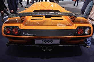 Rear view with spoiler of historic sports car classic car Lamborghini Diablo GT year of construction 1999