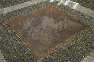 Memorial slab on the ground at historic Mainz Cathedral St. Martin