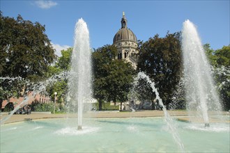 Park with fountains and Christ Church in Renaissance style