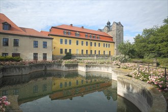 Castle park with pond at the castle