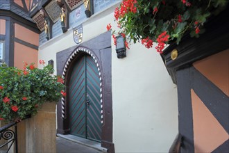 Entrance door with flower decoration at the town hall