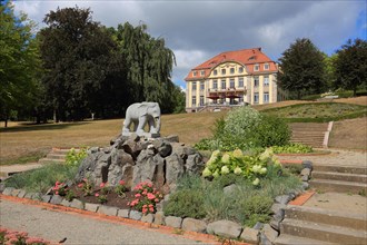 Park villa with sculpture elephant figure at the castle park