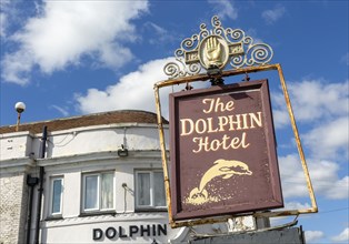 Historic pub sign building Dolphin Hotel closed public house