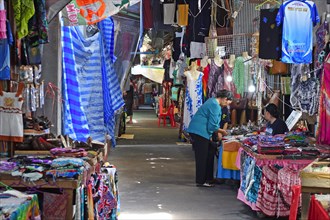 Stalls selling textiles and other items in the Muslim stilt village of Koh Panyi