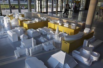 Exhibition with architectural models of Duesseldorf buildings