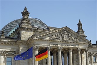 European and German flag in front of Reichstag