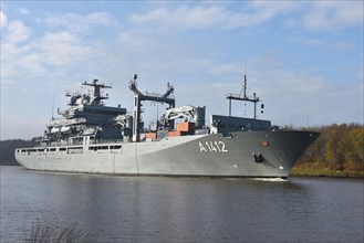 German Navy supply ship in the Kiel Canal