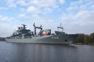 German Navy supply ship in the Kiel Canal