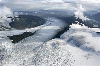 Aerial of the Vatnajokull Glacier Descending to the Sea