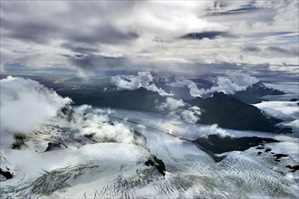 Aerial of the Vatnajokull Glacier Descending to the Sea