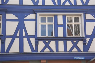 Blue half-timbered house in the Pfarrgasse in Wertheim
