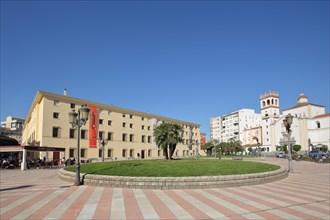 Plaza de San Aton with Hospital de San Sebastian and Church Iglesia de San Juan Bautista in Badajoz