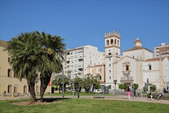 Plaza de San Aton with church Iglesia de San Juan Bautista in Badajoz