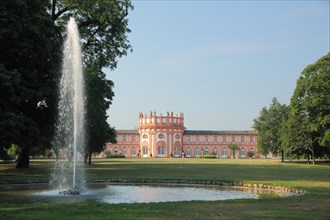 View of Biebrich Castle with water fountain