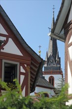 Half-timbered houses and St. Mark's in Erbach in the Rheingau