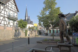 Market Square with Winegrower's Fountain and St. Sebastian and Laurentius Church in Martinsthal