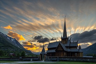 Evening atmosphere at the stave church in Lom