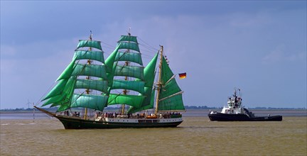 Tall ship Alexander von Humboldt I on the Outer Weser near Bremerhaven