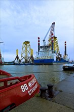Working vessel for offshore wind turbines in Kaiserhafen three