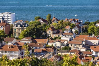 View over residential houses and the bay of Arcachon