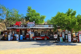 Antique gas station at Hackberry General Store on historic Route 66. Kingman