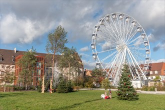 The solar-powered Ferris wheel at the Colmar Christmas market in 2022. Alsace