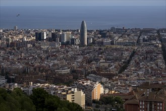 Aerial view of office buildings and residential areas in the city of Barcelona