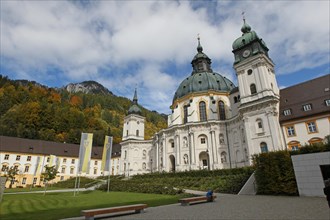 Benedictine Abbey of Ettal and Baroque Church with Dome Fresco and Inner Courtyard