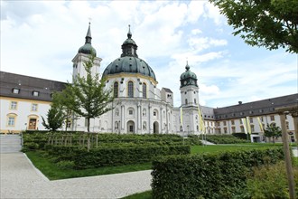 Benedictine Abbey of Ettal and Baroque Church with Dome Fresco and Inner Courtyard