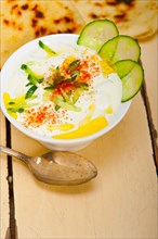 Arab middle east salatit laban wa kh'yar Khyar Bi Laban goat yogurt and cucumber salad